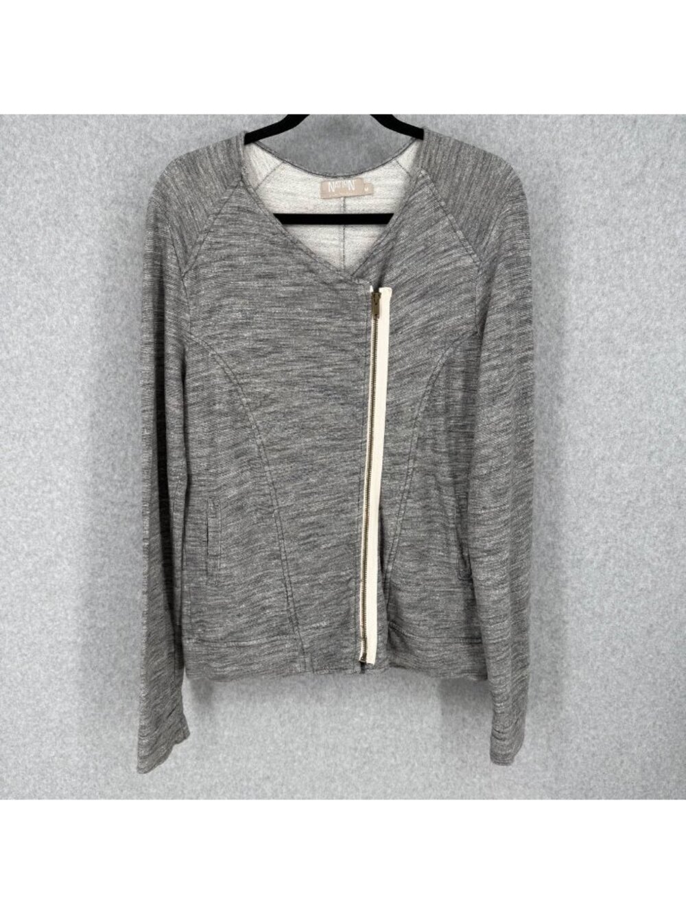 Nation LTD Womens Full Zip Asymmetrical Sweatshirt Size M Gray Heathered Casual